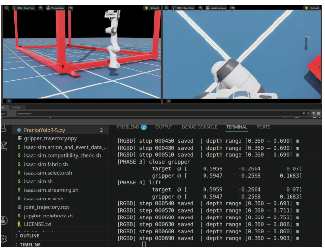 Robotic arm in a virtual environment